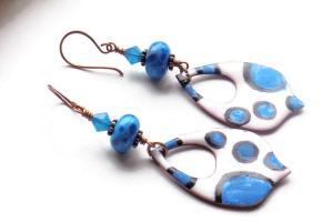 Blue Enamel Boho Dangle Earrings, Handmade Artisan Jewelry
