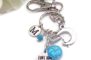 Love You to the Moon and Back Keychain with an Initial Charm, Handmade Bag Accessory