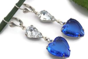 Sapphire Blue Heart Earrings Crystal September Birthstone Handmade Jewelry