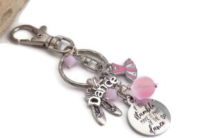 Silver and Pink Dance Key Chain. Handmade Inspirational Purse Charm