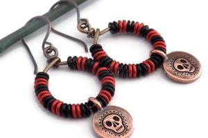 Copper Skull Hoop Earrings, Halloween Day of the Dead Jewelry