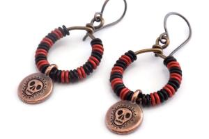 Copper Skull Hoop Earrings, Halloween Day of the Dead Jewelry