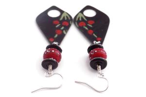 Red Poppy on Black Enamel Earrings, Handmade  Lampwork Jewelry