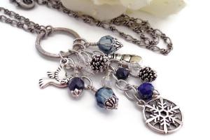Silver Blue Winter Theme Charm Necklace, Handmade Women Jewelry Gift