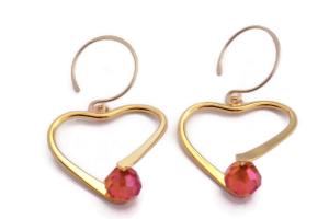 Gold Heart Shaped Pendant Earrings with Swarovski Astral Pink Crystals