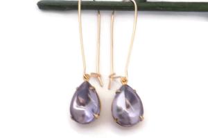 Czech Vintage Light Amethyst Crystal Teardrop Earrings, Handmade Jewelry Gift