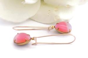 Vintage Pink Crystal Teardrop Earrings, Art Deco Style Earrings