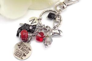 Red and Black Cowgirl Keychain,  Handmade Purse Accessory