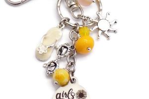 Silver Key Chain with a Beach Design, Girls Wanna Have Sun, Purse Charm Handcrafted