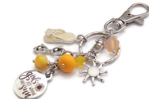 Silver Key Chain with a Beach Design, Girls Wanna Have Sun, Purse Charm Handcrafted