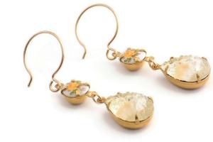 Vintage Yellow Rose and Textured Stone Earrings, Feminine Handmade Jewelry 