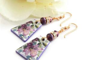 Purple Floral Earrings Feminine Lightweight Handmade Jewelry