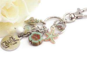 Handmade Nautical Present, Keyring for Coastline Fans, Sandy Toes and Salty Kisses