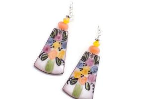 Spring Floral Artisan  Enamel Earrings, Handmade Lampwork Jewelry