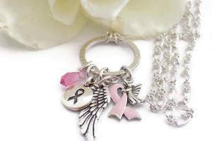 Pink Awareness Ribbon Charm Necklace, Breast Cancer Awareness Jewelry