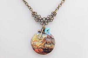 Nautical Photo Locket Necklace with an  Anchor, Vintage-Inspired Jewelry 