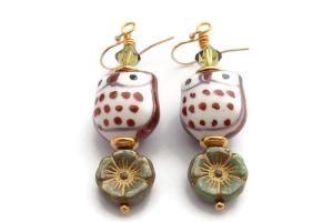 Brown Porcelain Owl Earrings, Handmade Whimsical Jewelry for Woman