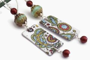  White Enamel Floral Earrings with Czech and Swarovski Beads, Handmade Bohemian Jewelry