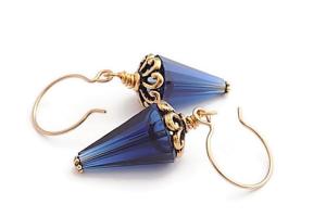 Deep Midnight Blue Ink Drop Earrings, Swarovski Crystals Handmade Jewelry