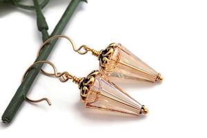 Glowing  Golden Shadow Crystal Ink Drop Earrings, Victorian Style Jewelry
