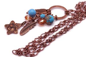Turquoise and Copper Charm Necklace with a Tree Spirit Star Leaf Charm, Handmade Jewelry