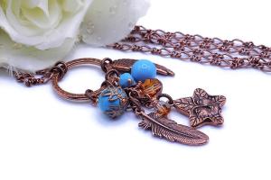 Turquoise and Copper Charm Necklace with a Tree Spirit Star Leaf Charm, Handmade Jewelry