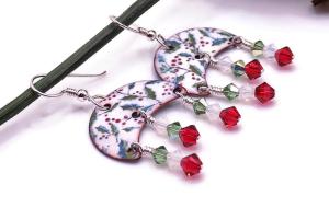 Holly Berry Chandelier Earrings with Swarovski Crystals Handmade Holiday Jewelry 