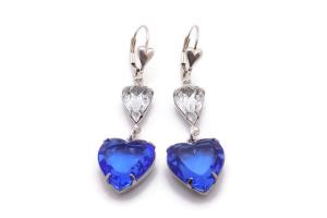 Sapphire Blue Heart Earrings Crystal September Birthstone Handmade Jewelry