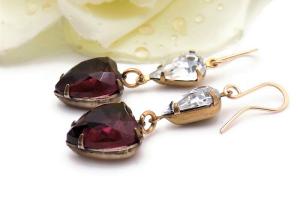 Amethyst Crystal Heart Earrings, Valentines Day Handmade Jewelry Gift  