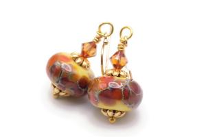  Carmel Gold Lampwork Glass Earrings Handmade Autumn Jewelry