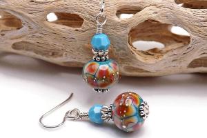 Turquoise and Amber Lampwork Earrings Handmade Autumn Jewelry  
