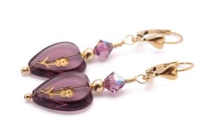 Amethyst Heart Earrings Valentines Handmade Romantic Jewelry 