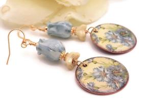 Vintage Style Floral Enamel Earrings, Handmade Jewelry 
