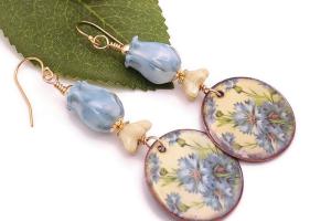 Vintage Style Floral Enamel Earrings, Handmade Jewelry 