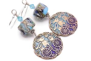 Handmade Crystal Lampwork Bunny Earrings, Perfect Gift for a Bicycle Lover