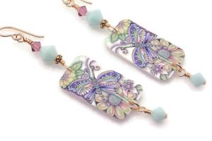 Dragonfly Earrings Lightweight Mint Swarovski Summer Handmade Jewelry