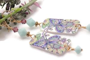 Dragonfly Earrings Lightweight Mint Swarovski Summer Handmade Jewelry