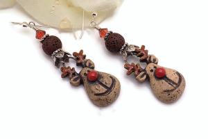 Christmas Reindeer Earrings, Rudolph Ceramic Swarovski Crystals Handmade Jewelry