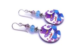Purple Snowman Earrings, Lightweight Swarovski Crystals Handmade Christmas Jewelry 
