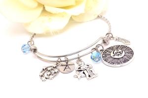 Aquarius Zodiac Charm Bracelet, Stainless Steel Expandable Bangle Handmade Jewelry