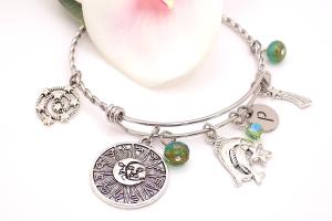 Pisces Zodiac Charm Bracelet, Stainless Steel Bangle Handmade Jewelry 