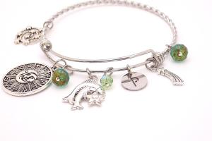 Pisces Zodiac Charm Bracelet, Stainless Steel Bangle Handmade Jewelry 