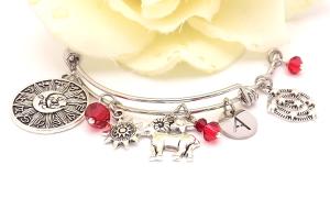 Aries Zodiac Charm Bracelet, Stainless Steel Bangle Handmade Jewelry
