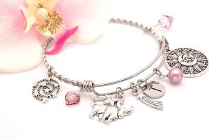 Taurus Zodiac Charm Bracelet, Stainless Steel Bangle Handmade Jewelry