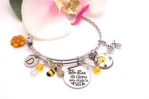 Bee the Change Charm Bracelet, Stainless Steel Honeybee Charm Handmade Jewelry