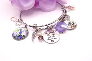 Grandma Blessings Charm Bracelet, Stainless Steel Handmade Jewelry Grandmas Gift