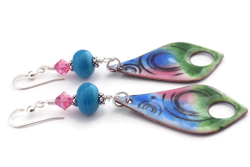 Colorful Bohemian Earrings, Handmade Lampwork Crystal Jewelry