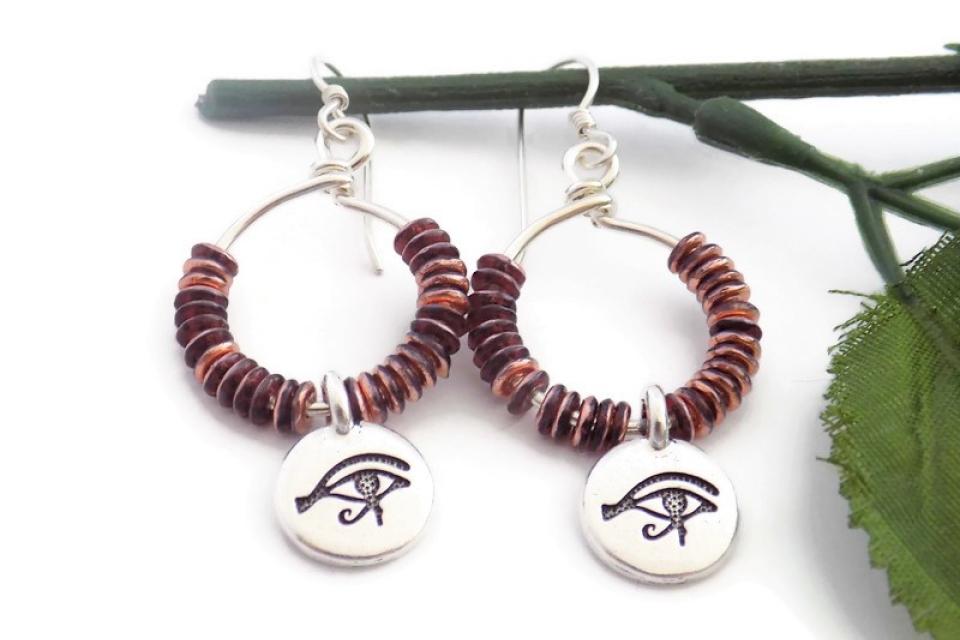 Eye of Horus Beaded Hoop Earrings, Handmade Jewelry Gift