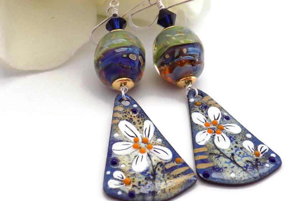 Cultured Pearl & Blue Pattern Enamel Drop Earrings Sterling Silver | Kay  Outlet