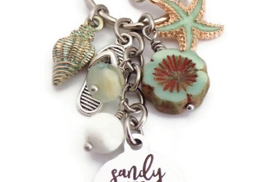 Handmade Nautical Present, Keyring for Coastline Fans, Sandy Toes and Salty Kisses